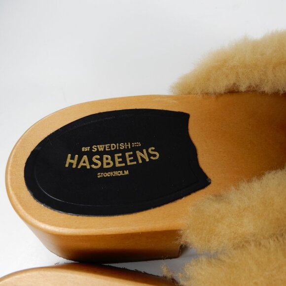 Swedish Hasbeens Fluff Slip On CLOGS Size 41 10.5 11 Shearling Wood NEW $340 - Picture 7 of 14